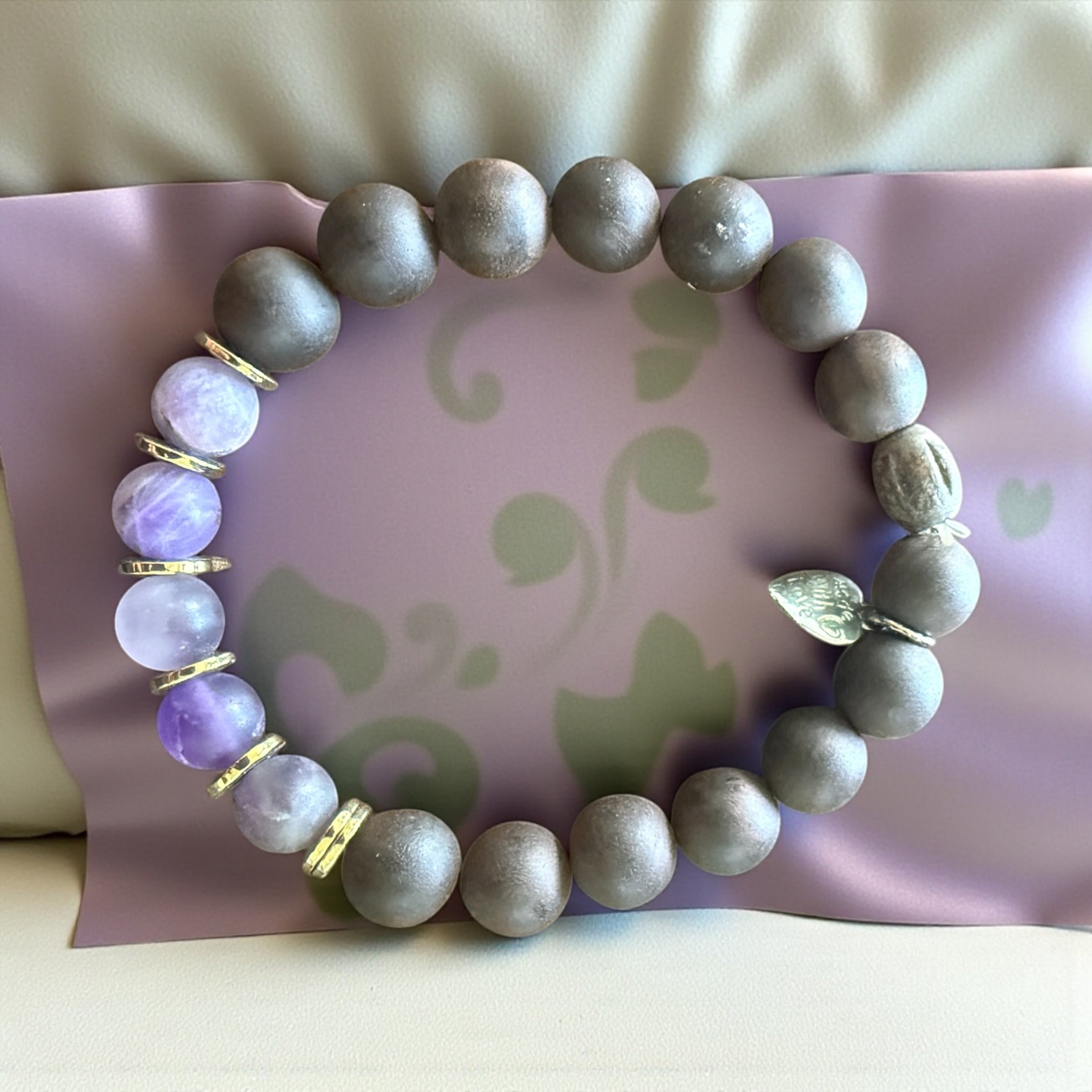 Amethyst, Ebony Mala & Hematite Stretch Bracelet – Intuition, Protection & Calm