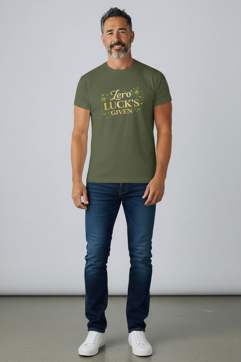T-Shirt — "Zero Luck's Given" Shamrock Graphic St. Patrick’s Tee