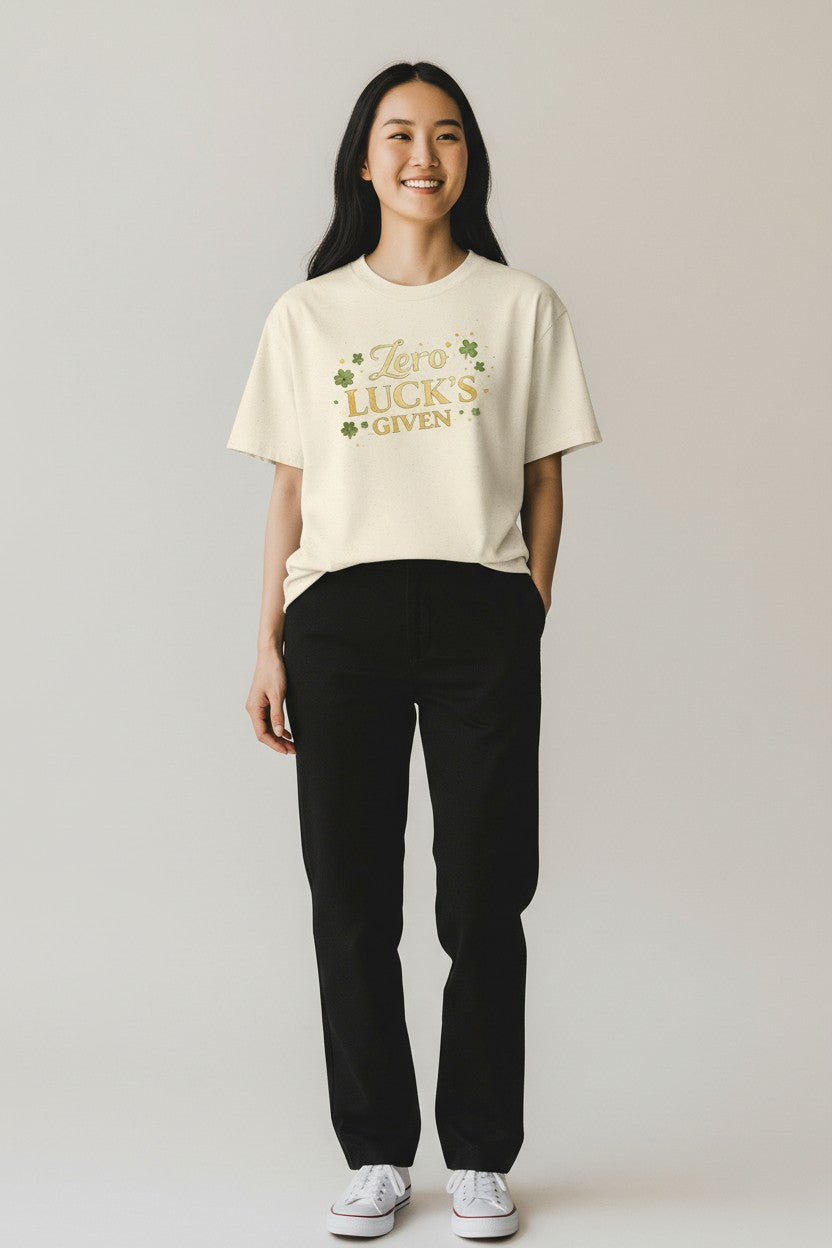 T-Shirt — "Zero Luck's Given" Shamrock Graphic St. Patrick’s Tee