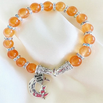 Stretch Bracelet | Orange Jade with Faux Rhinestones and Charm