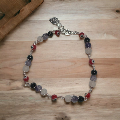 Evil Eye Protection Bracelet with Amethyst and Rose Quartz – Shield Against Negativity