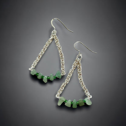 Chain Maille Earrings | Green Aventurine | White Stone