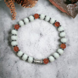Stretch Bracelet | Orange Red Carnelian, Snow Jade, and Hematite