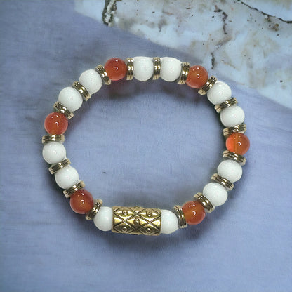 Carnelian Stretch Bracelet with Snow Jade and Hematite – Transformative Energy and Positivity