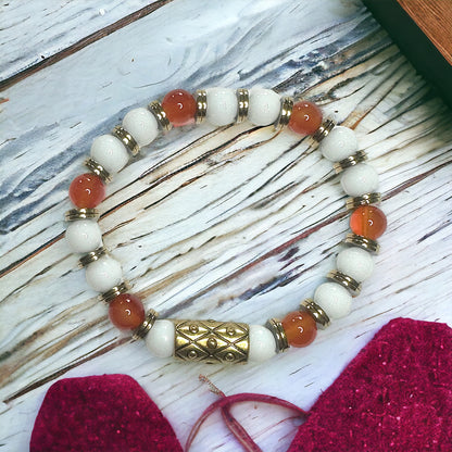 Carnelian Stretch Bracelet with Snow Jade and Hematite – Transformative Energy and Positivity