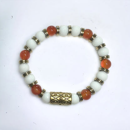 Carnelian Stretch Bracelet with Snow Jade and Hematite – Transformative Energy and Positivity