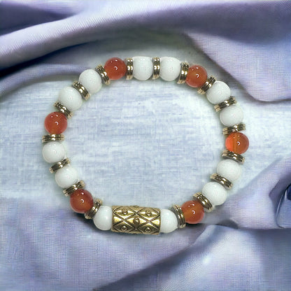 Carnelian Stretch Bracelet with Snow Jade and Hematite – Transformative Energy and Positivity