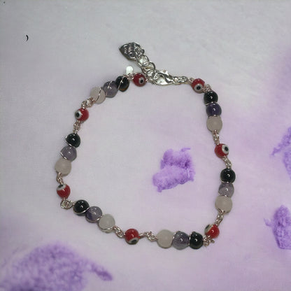 Evil Eye Protection Bracelet with Amethyst and Rose Quartz – Shield Against Negativity