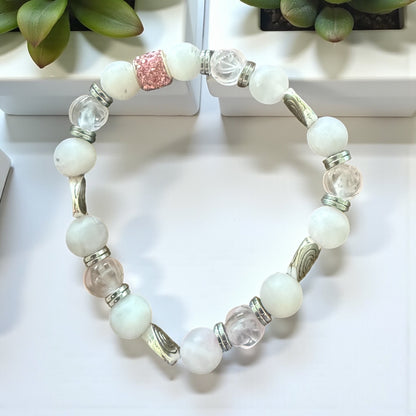 Stretch Bracelet | Rose Quartz, Snow Jade & Glass – Heartfelt Love & Calm Energy