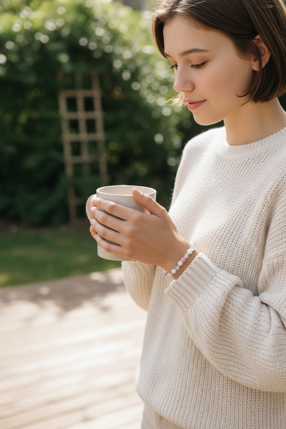 Stretch Bracelet | Rose Quartz, Snow Jade & Glass – Heartfelt Love & Calm Energy