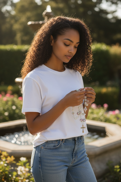 Snow Jade & Antique Floral Lampwork Rosary – A Devotional Blend of Tranquility, Grace & Timeless Beauty