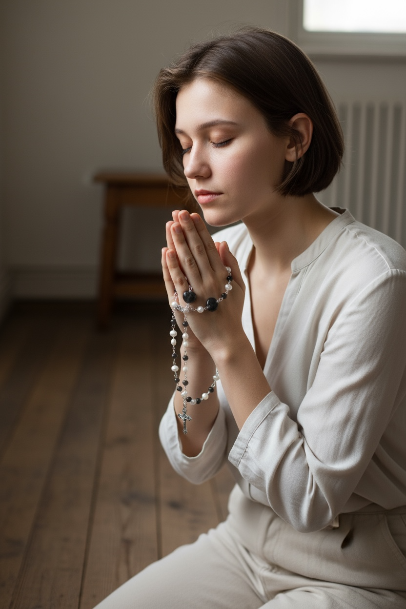 Freshwater Pearl, Black Onyx & Porcelain Heart Rosary – A Sacred Journey of Strength, Grace & Devotion