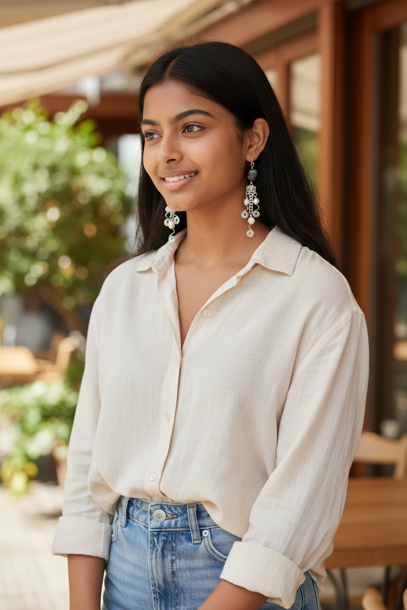 Black Porcelain Heart & Freshwater Pearl Chainmaille Earrings – Strength, Grace & Handcrafted Balance