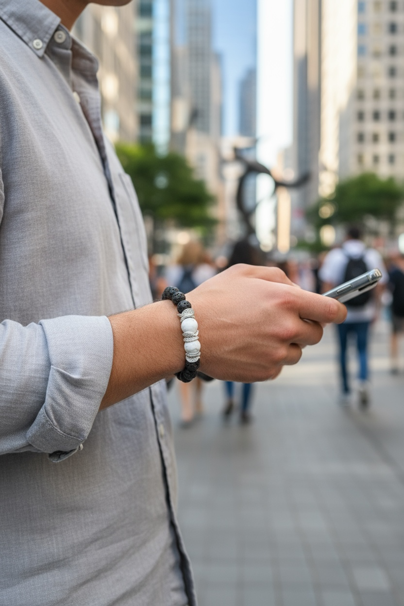 Lava Stone & Howlite Stretch Bracelet – Grounding Fire & Calming Wisdom