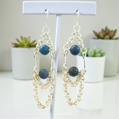 Chainmaille Gemstone Dangle Earrings – Multiple Stone Options