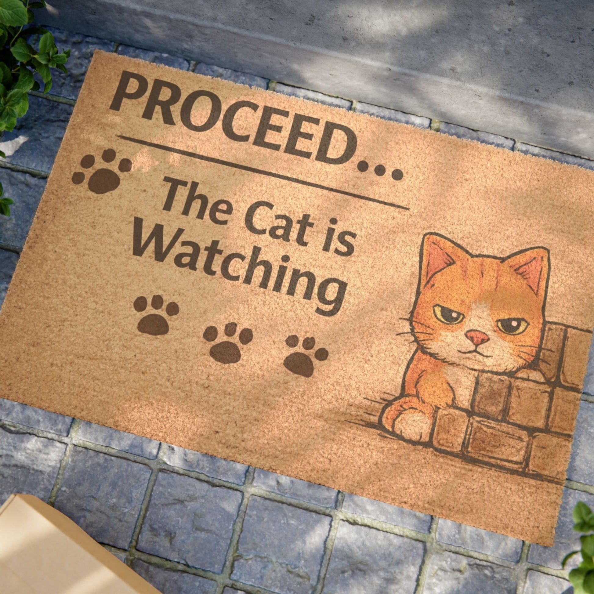 Playful cat-themed doormat with a watchful cat message, ideal for creating a fun and slightly mischievous entryway.
