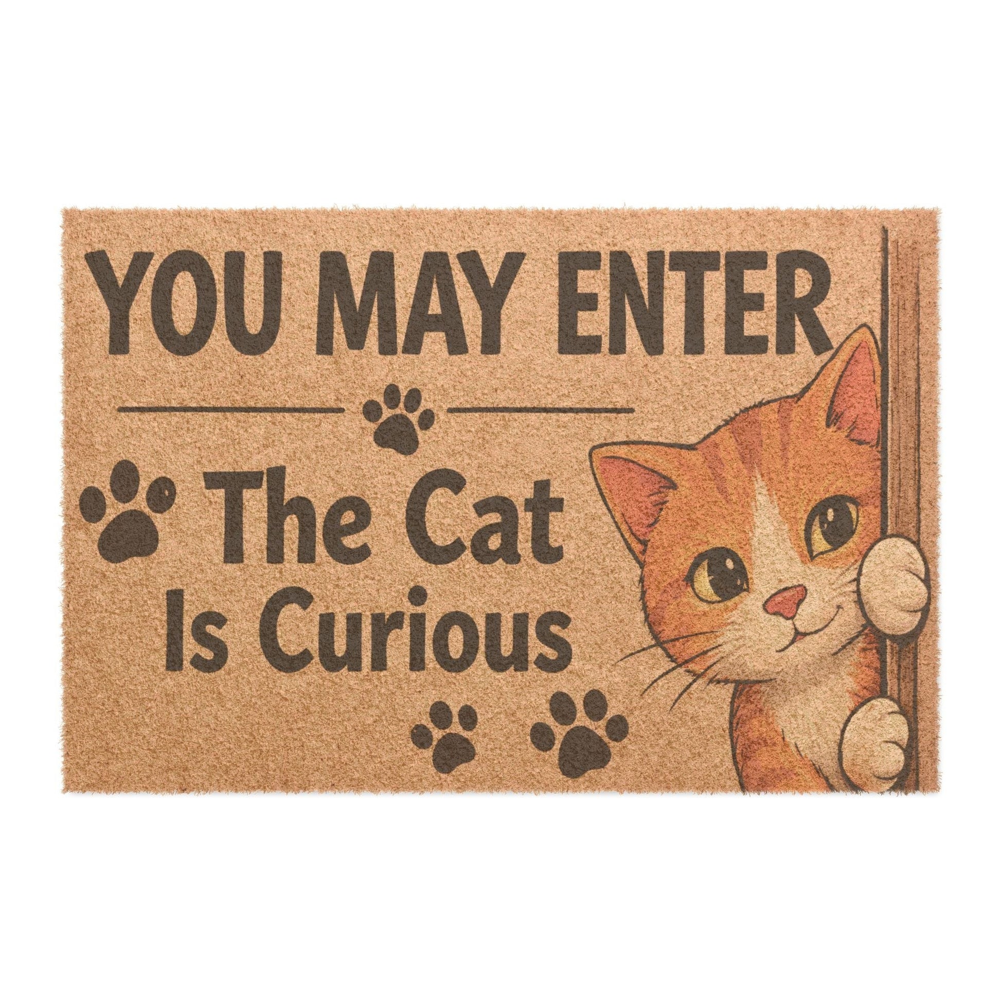Playful and inviting cat welcome mat with a “You May Enter” message, bringing charm and comfort to any home decor.