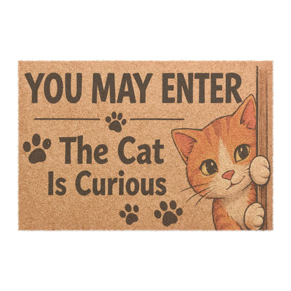 Playful and inviting cat welcome mat with a “You May Enter” message, bringing charm and comfort to any home decor.