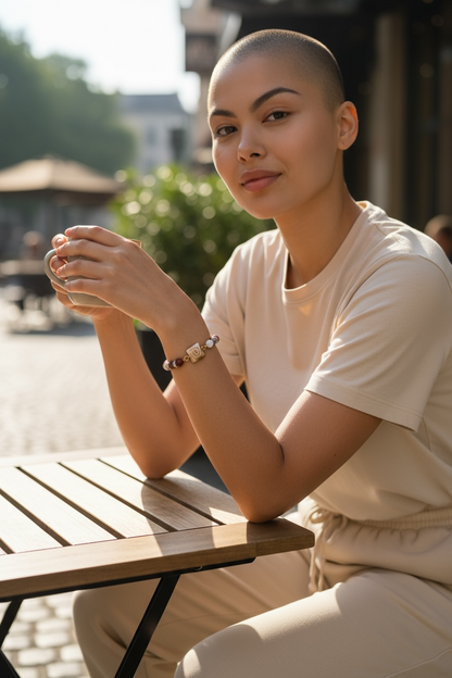 Red Jade & Howlite Gold-Tone Bracelet with Rhinestones | Size 7"
