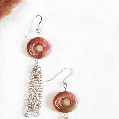 Chain Maille Earrings | Rhodonite Rondelle