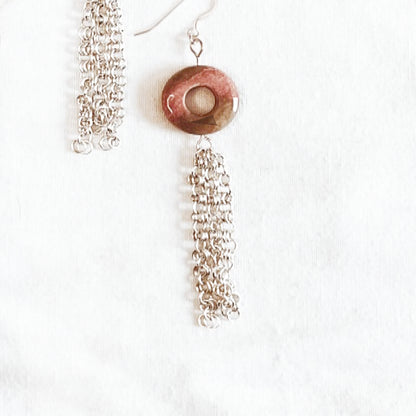 Chain Maille Earrings | Rhodonite Rondelle