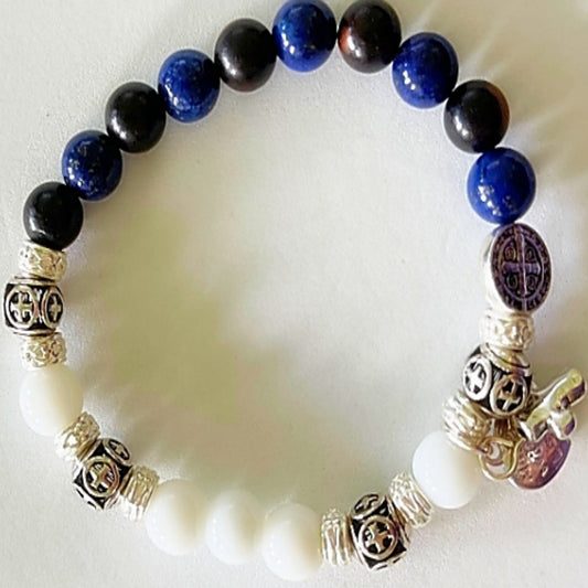 Rosary Bracelet | Snow Jade, Lapis, with Tiger Ebony Sandalwood