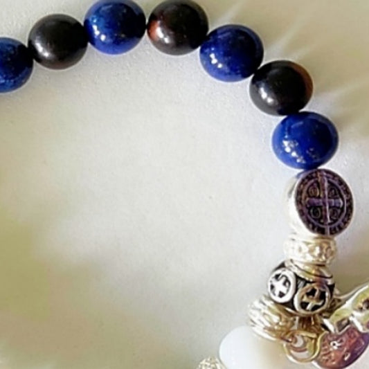 Rosary Bracelet | Snow Jade, Lapis, with Tiger Ebony Sandalwood