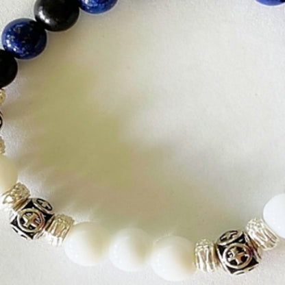 Rosary Bracelet | Snow Jade, Lapis, with Tiger Ebony Sandalwood