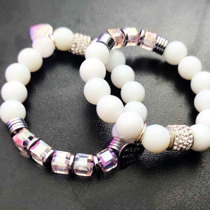 Kids Stretch | Snow Jade and Square Pink Crystals