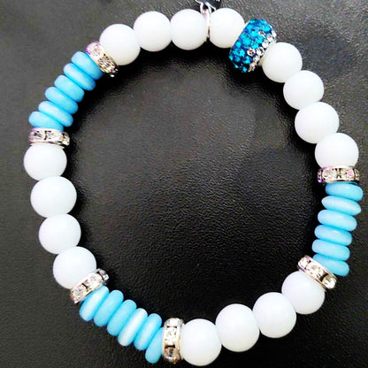 Stretch Bracelet | Snow Jade and Blue Pressed Glass Stretch Bracelet