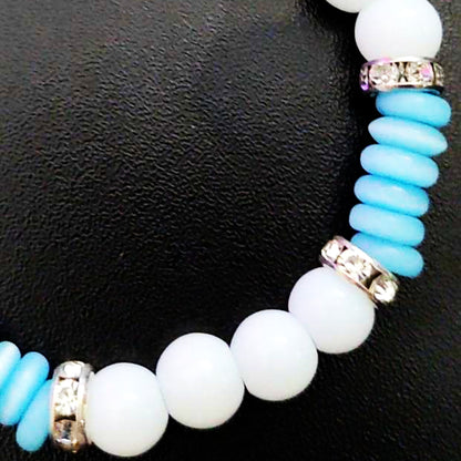 Stretch Bracelet | Snow Jade and Blue Pressed Glass Stretch Bracelet