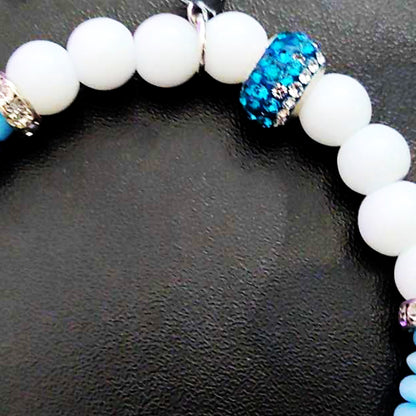 Stretch Bracelet | Snow Jade and Blue Pressed Glass Stretch Bracelet