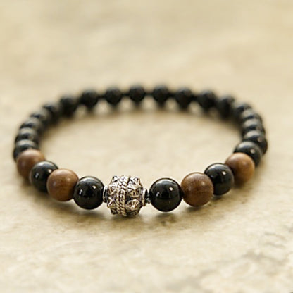 Black Onyx and Wood Bracelet – Healing and Affection