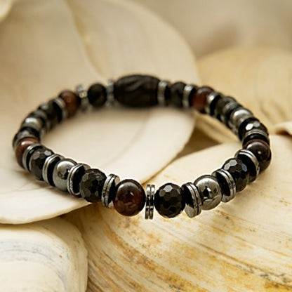 Aromatic Tiger Ebony Mala Bead Bracelet – Earthy and Calming