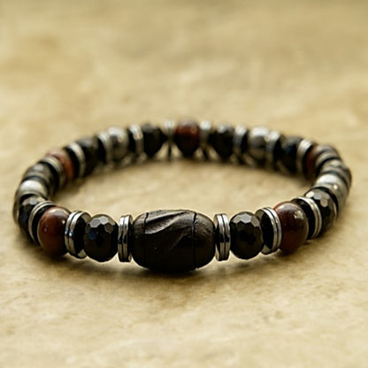 Aromatic Tiger Ebony Mala Bead Bracelet – Earthy and Calming