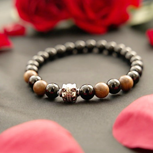 Stretch Bracelet | Onyx and Wood Mala