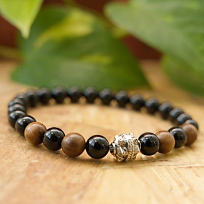 Black Onyx and Wood Bracelet – Healing and Affection