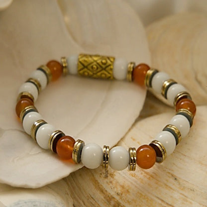 Carnelian Stretch Bracelet with Snow Jade and Hematite – Transformative Energy and Positivity