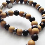 Stretch Bracelet | Hematite, Tiger Ebony Mala, and Fragrant Thuja Sutchuenensis Mala Beads