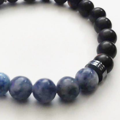 Stretch Bracelet | Tiger Ebony Mala and Sodalite Beads