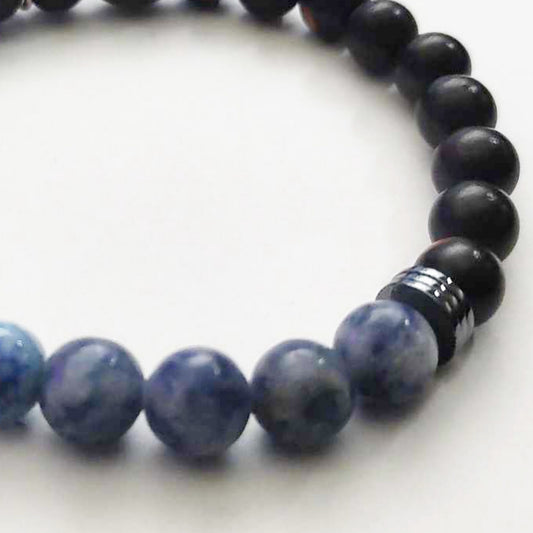 Tiger Ebony Wood and Sodalite Stretch Bracelet – Handmade with Love