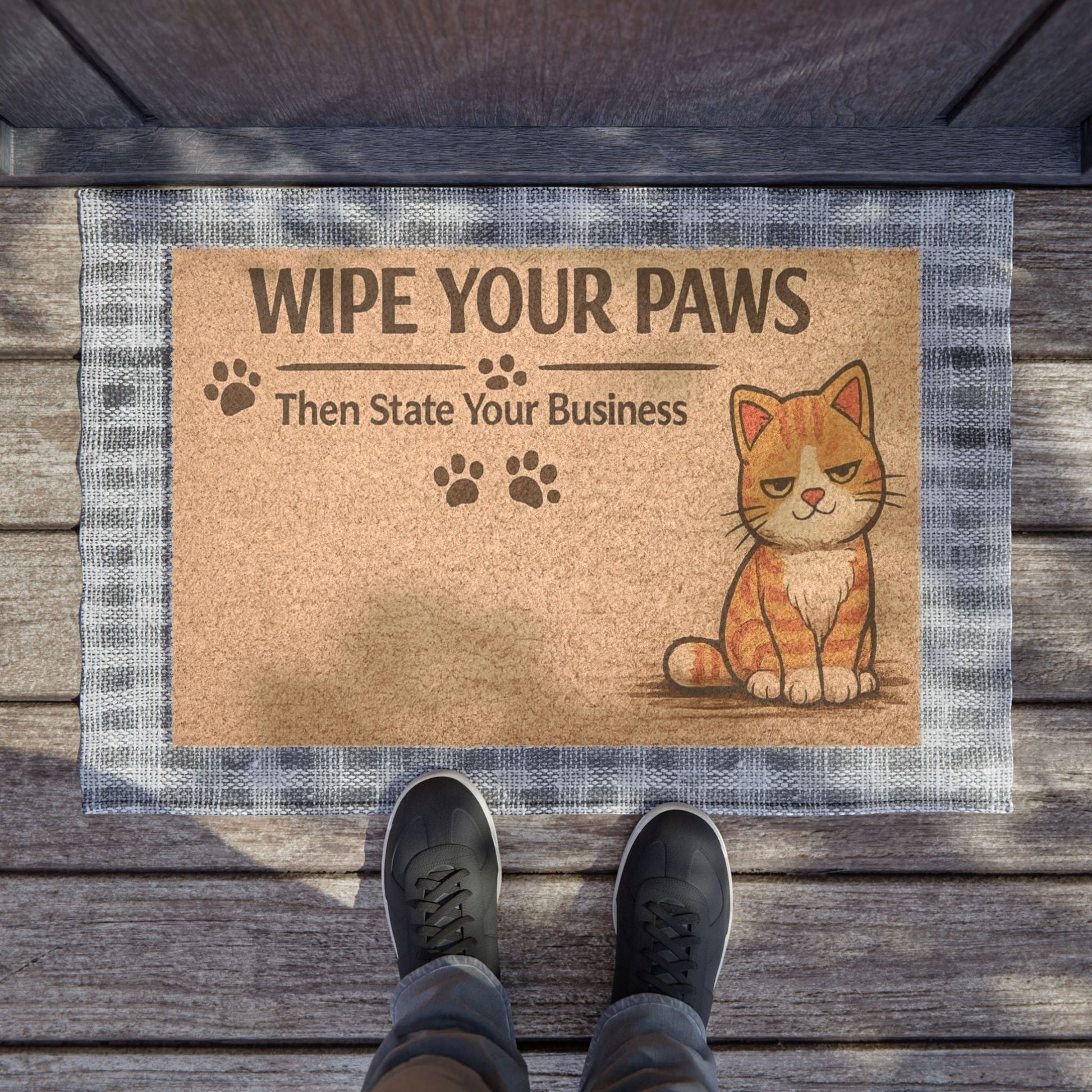 Whimsical cat doormat with a playful “You May Enter” message, great for creating a warm and inviting home entrance.