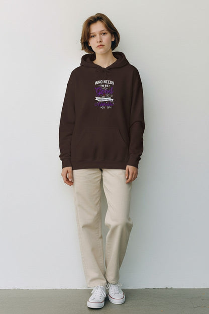 Person wearing brown hoodie, a cozy unisex sweatshirt perfect for everyday comfort.