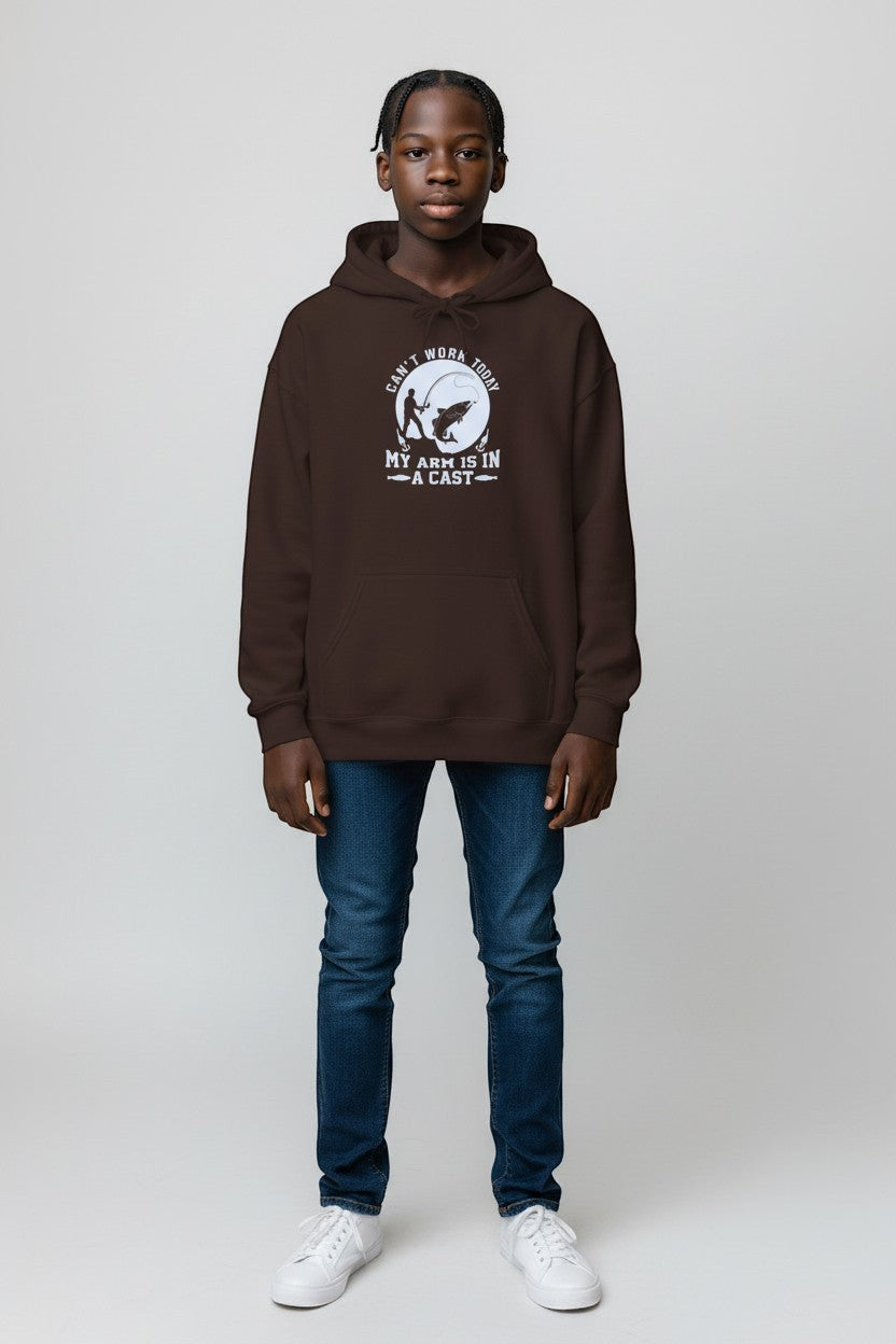 Person wearing brown hoodie with nature-inspired graphic, perfect for earthy casual outfits.