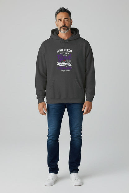 Man wearing charcoal hoodie, a versatile and comfortable graphic sweatshirt for daily wear.