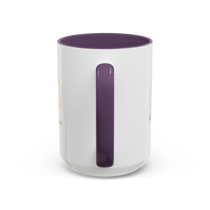 Jena Jewelry white ceramic mug with purple interior and handle, featuring