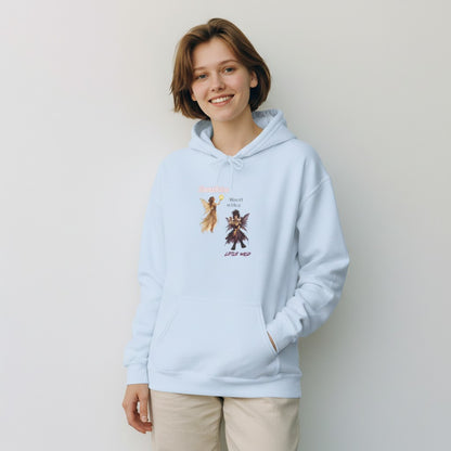 Jena Jewelry light blue cotton-poly blend hoodie with 'Sunshine Mixed with a Little Wild' graphic of two fairies.
