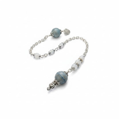 Jena Jewelry Blue Aventurine, Snow Jade & Hematite pendulum with chainmaille handle for divination and healing.
