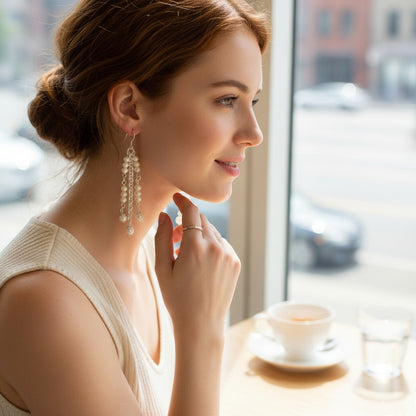 Jena Jewelry cascading freshwater pearl bridal earrings with silver-tone chains and luminous pearls, 4-inch length.
