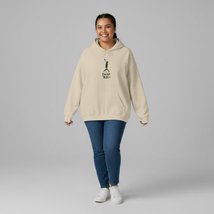 Jena Jewelry cream cotton-poly blend hoodie with minimalist astronaut illustration and "Dream Big" text.